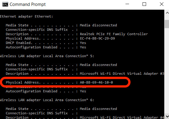 command prompt get mac address